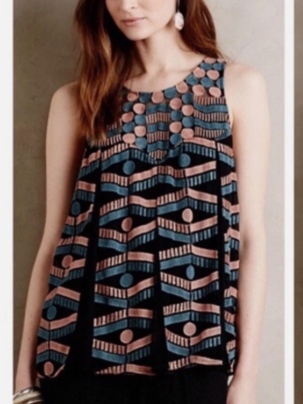 Akemi + Kin Anthropologie Kalila Embroidered Sheer Mesh Retro Blouse Size XXS